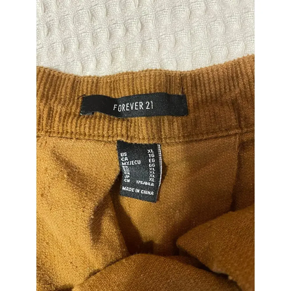 Forever 21 Y2K Boho Brown Corduroy Classic Mini Pleated Skater Skirt Size XL